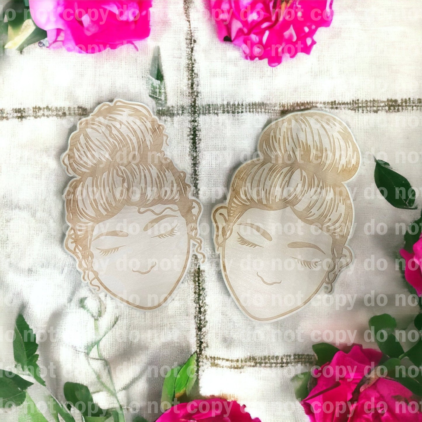 Wood engraved lay flat hat headband beanie messy bun display