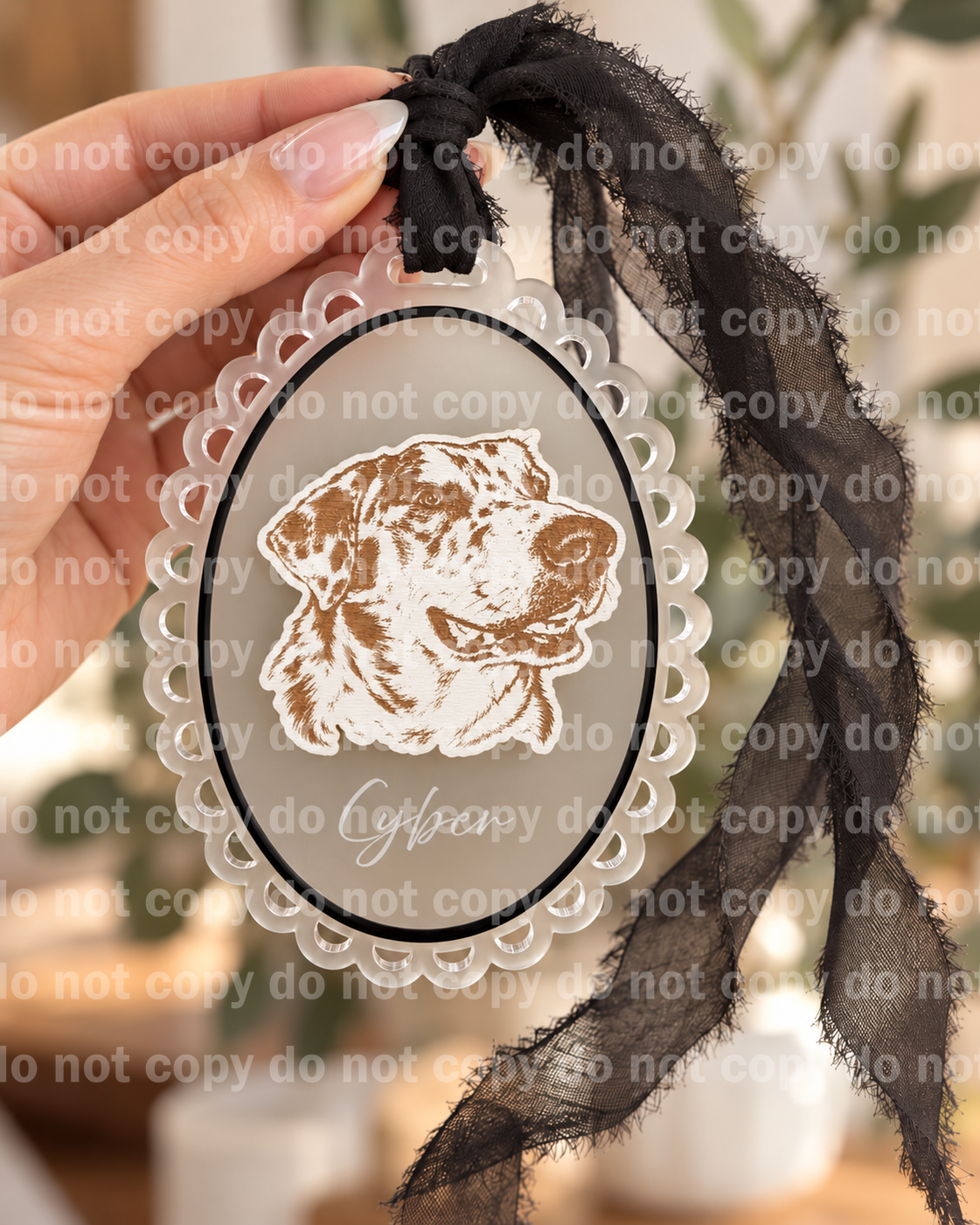 Personalized Pet Portrait cameo Ornament | Layered Frosted Acrylic