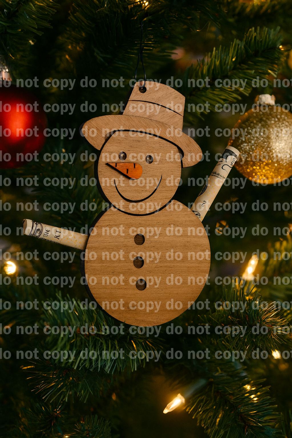 Laser Engraved Wooden Snowman Money Holder Ornament – Christmas Cash Gift Ornament Christmas ornament laser cut and engraved