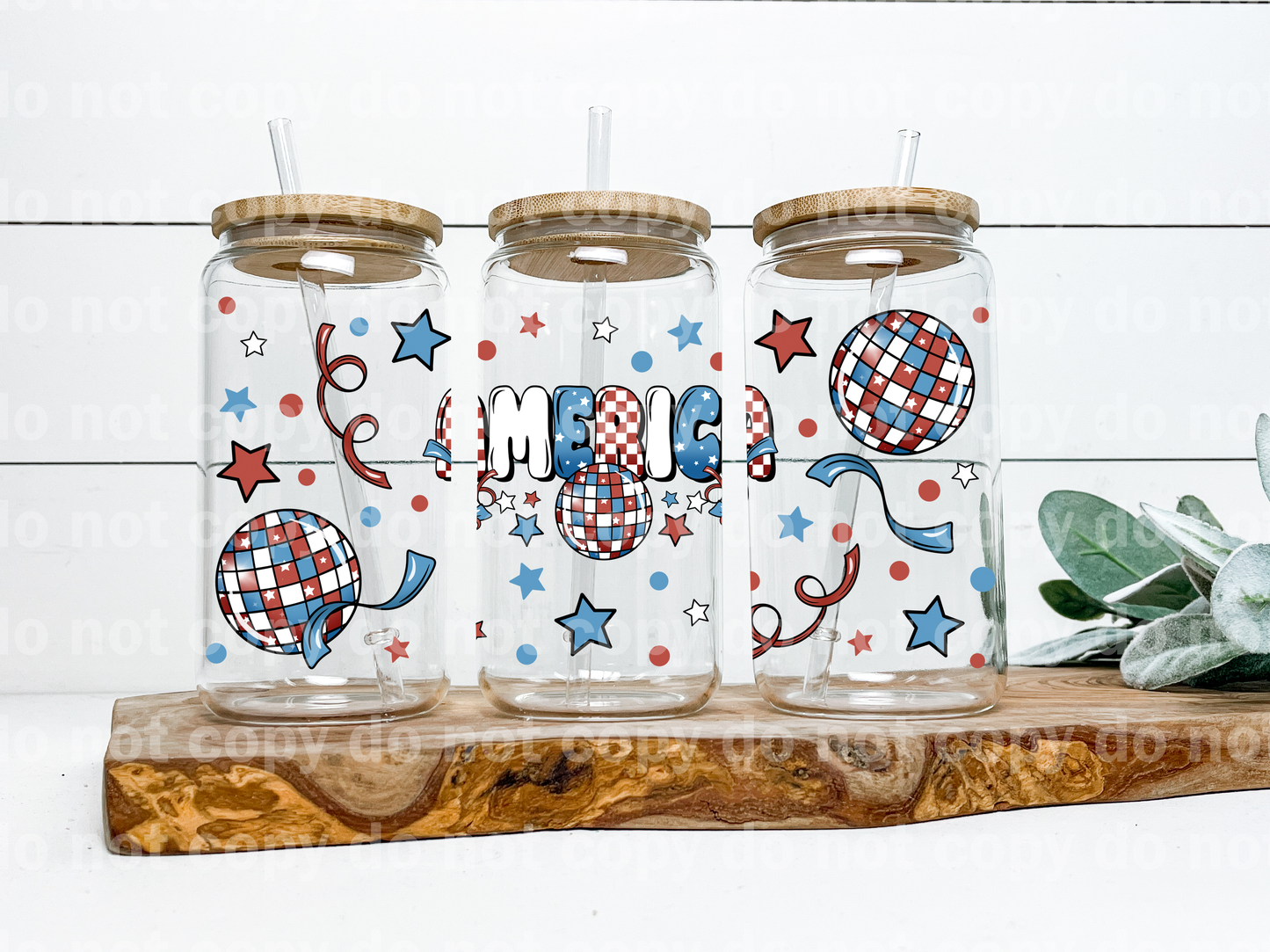 America Disco Ball Red White Blue 16oz Cup Wrap
