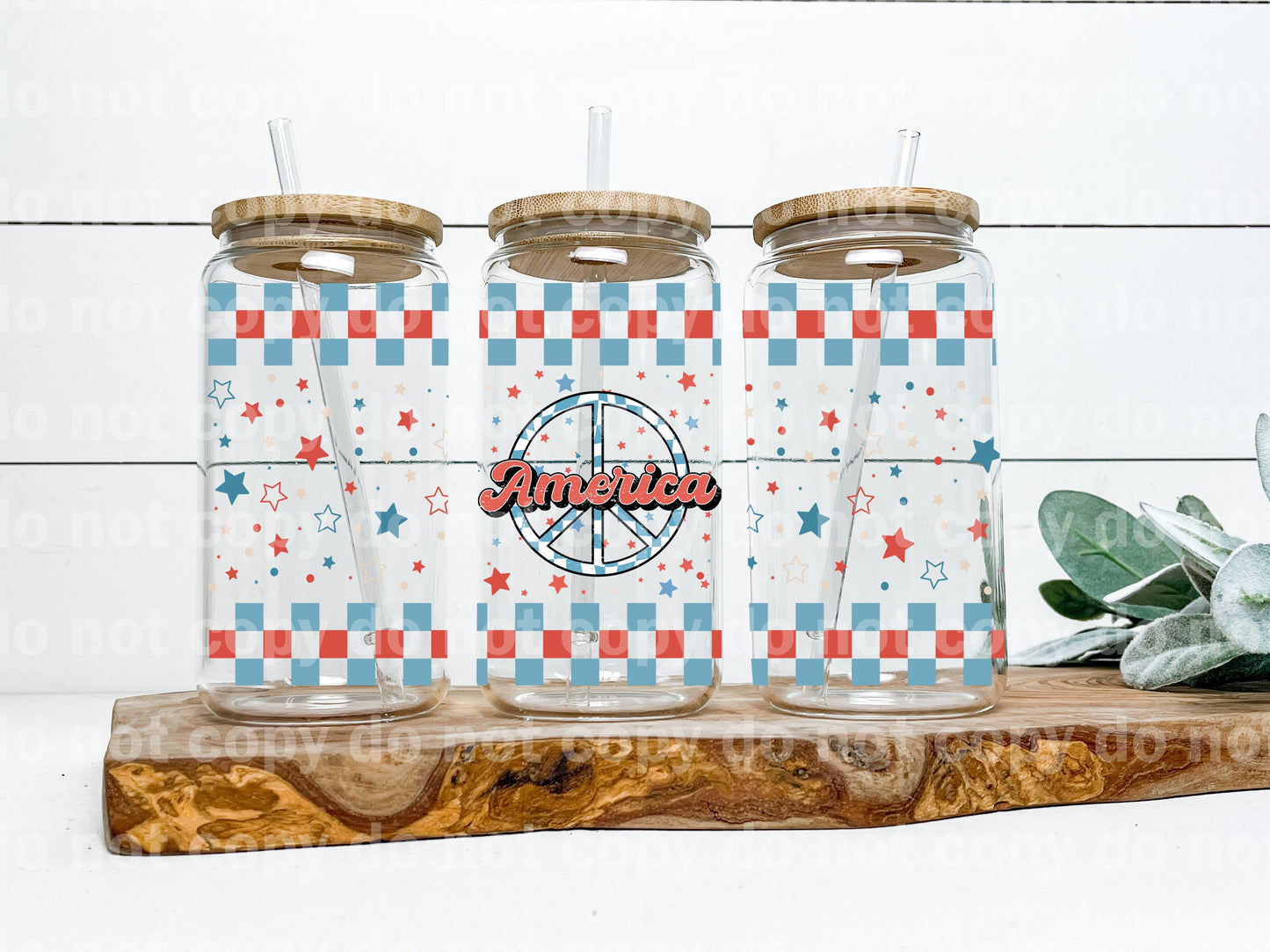 America Peace Sign Hippie Plaid 16oz Cup Wrap