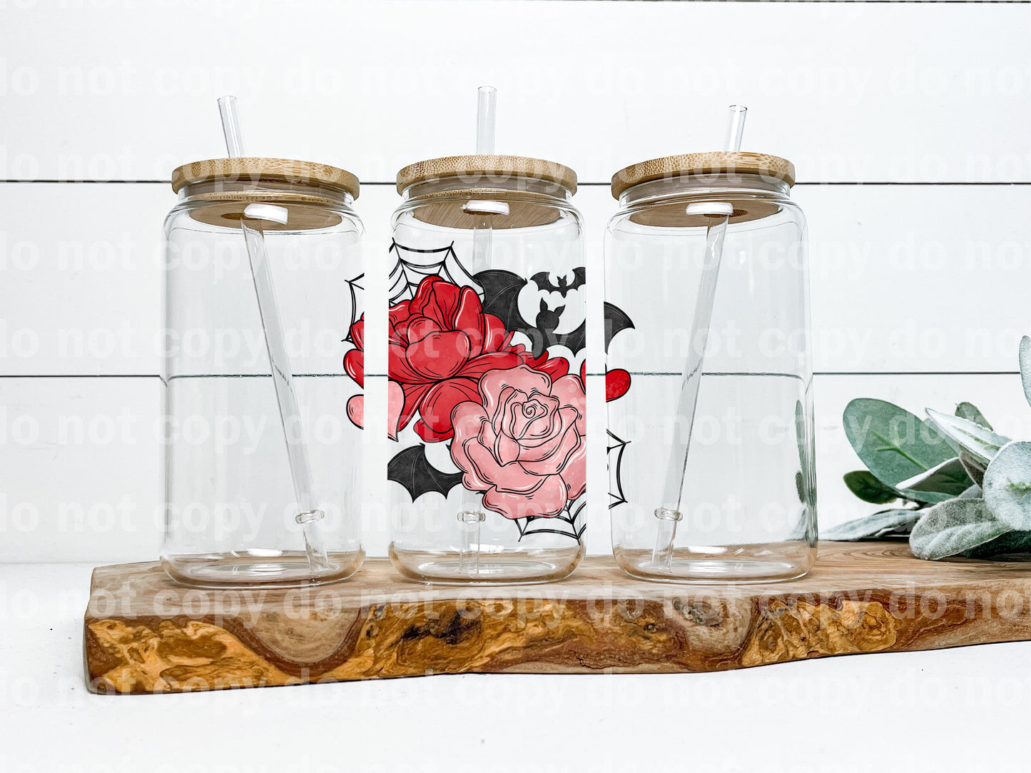 Bat and Roses Decal 4 x 3.8