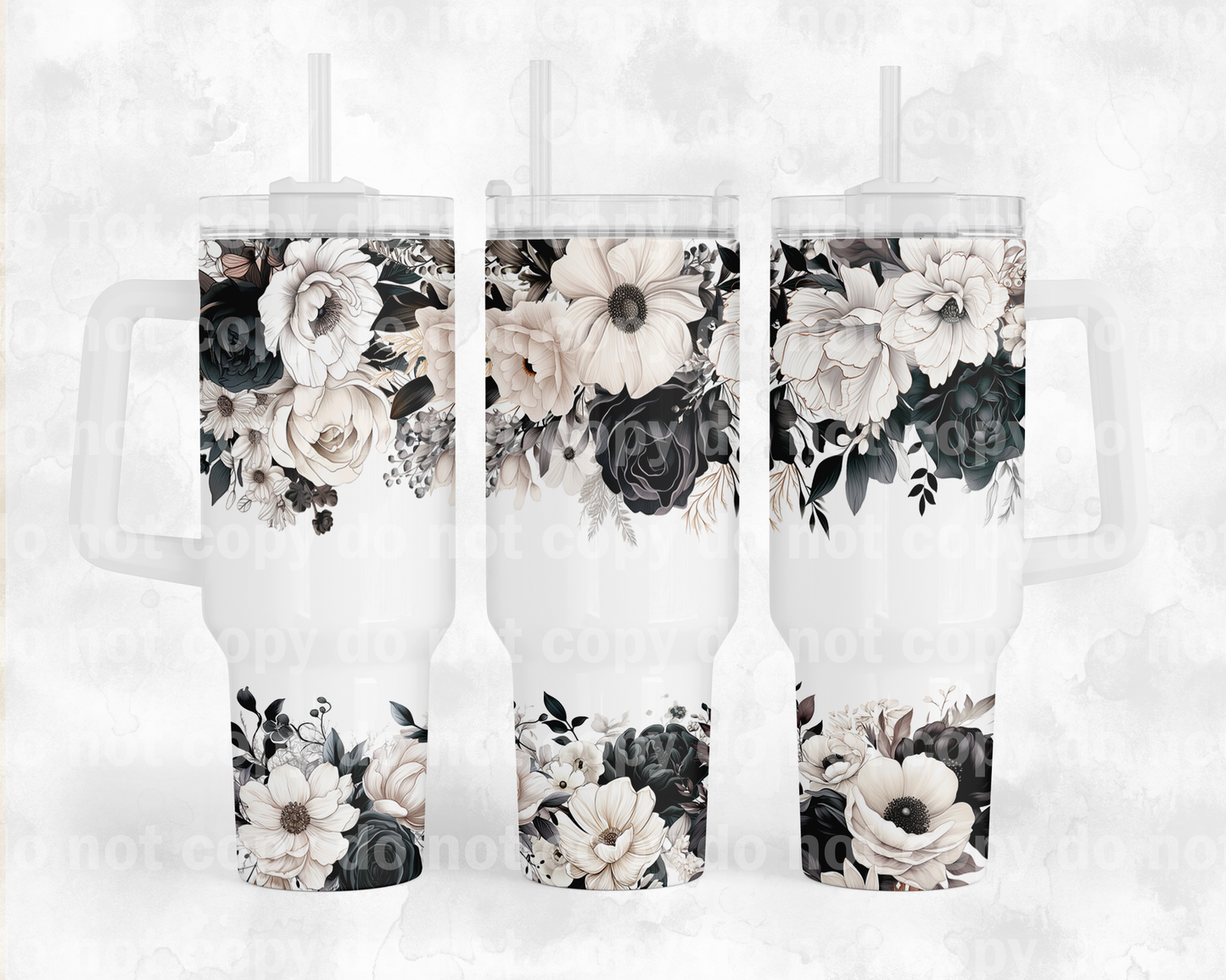 Floral blanco y negro con opción inferior Envoltura de taza de 40 oz
