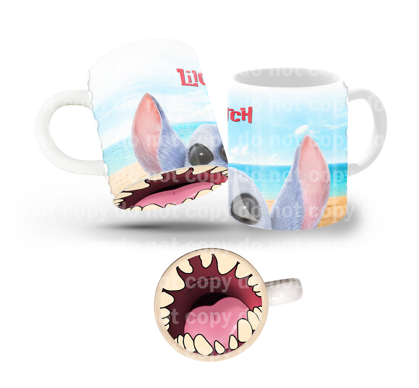Blue Alien Beach Tilt & Sip Mug Wrap + Bottom Design Set