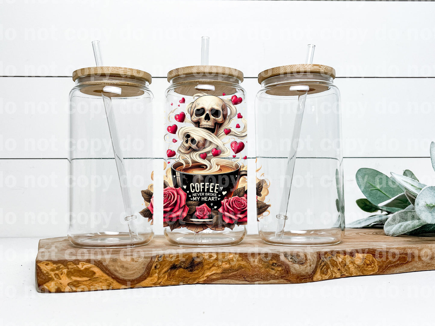 Coffee Never Broke My Heart Skellie Roses Decal 3.7 x 4