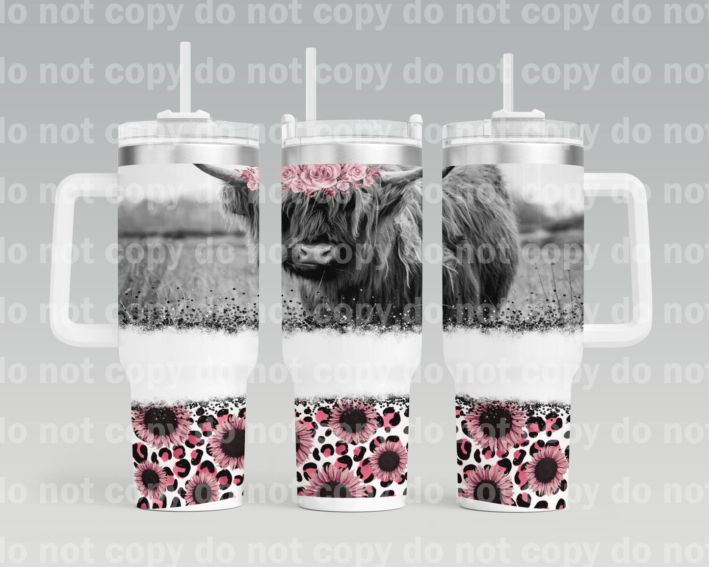 Cow With Flower Crown with Bottom Option 40oz Cup Wrap