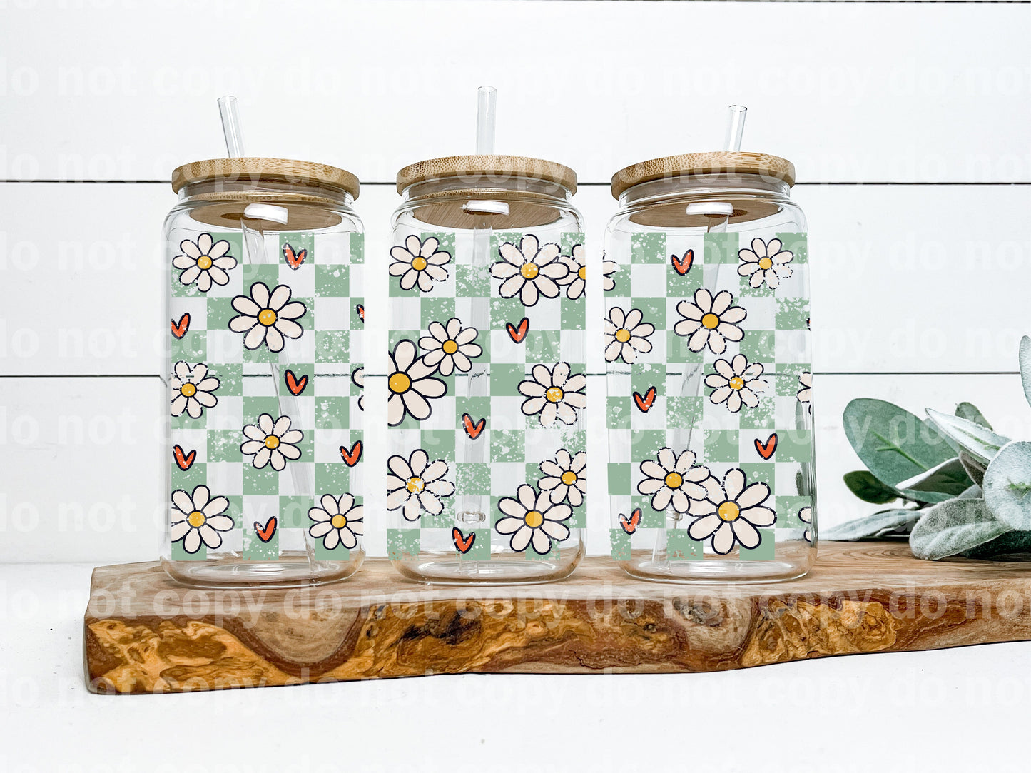 Daisy Flowers Plaid Groovy 16oz Cup Wrap