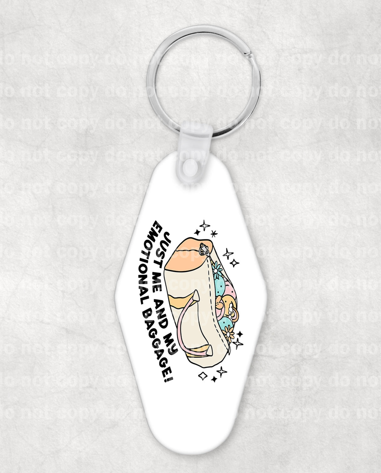 Just Me And My Emotional Baggage Keychain UV DTF Eco solvent or sublimation transfer 1.1 x 1.7
