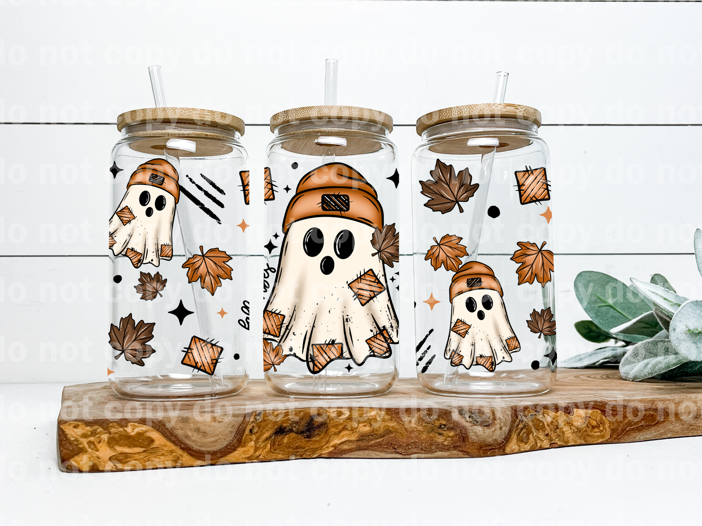 Fall Vibes Ghost with Patches 16oz Cup Wrap