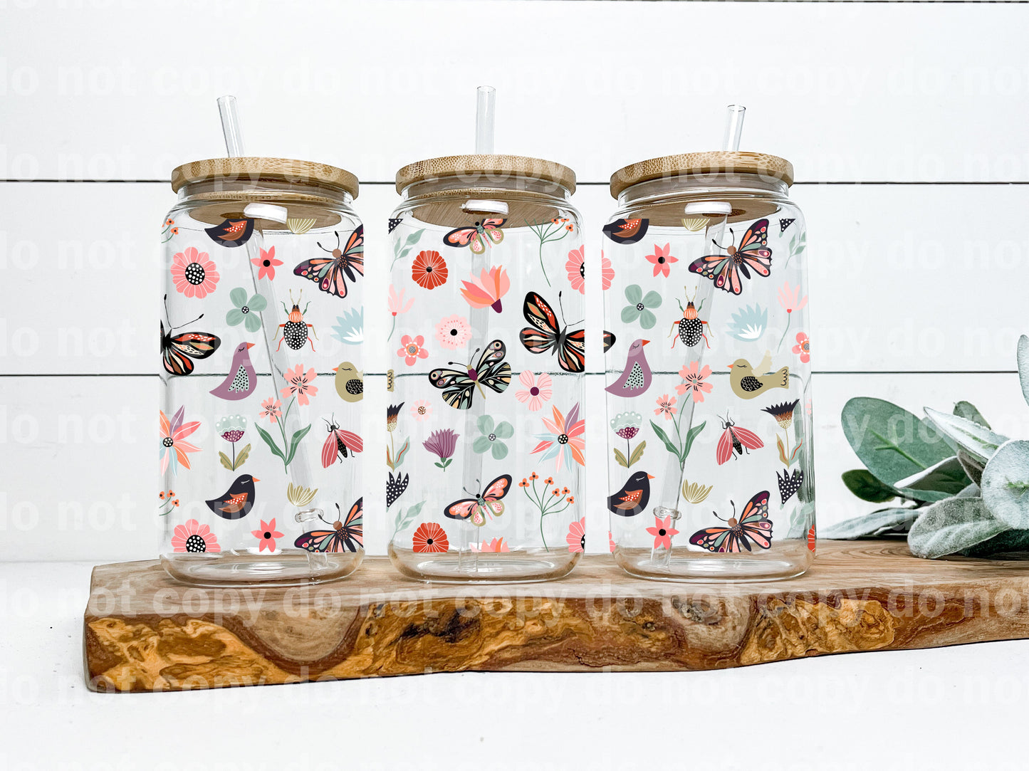 Floral Bird Butterfly 16oz Cup Wrap