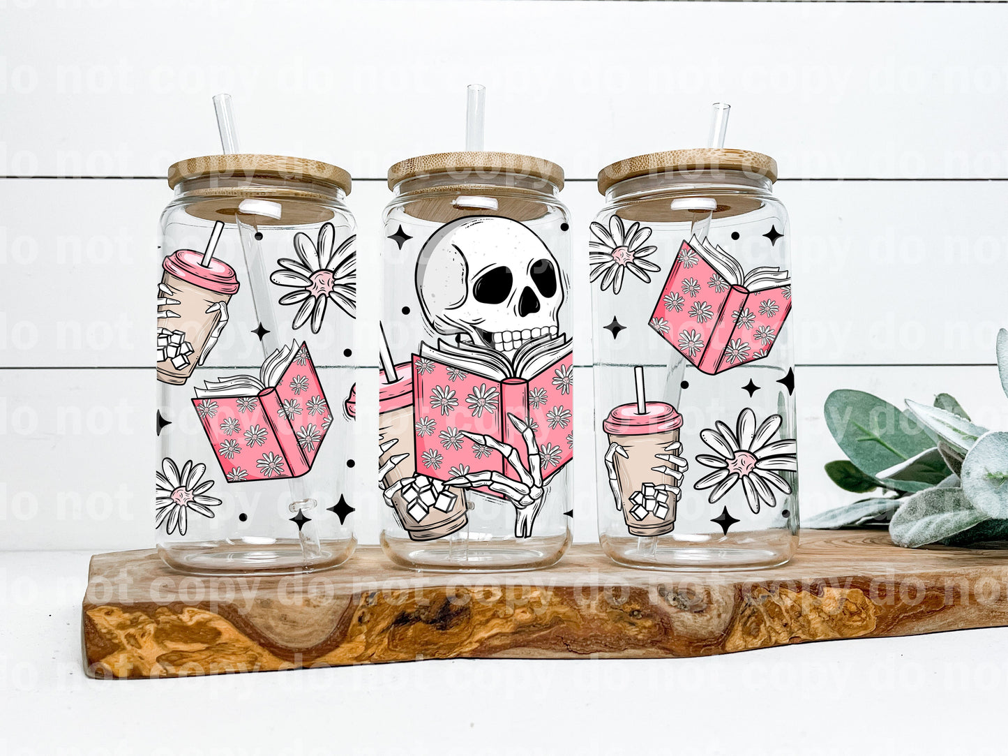 Floral Book and Coffee Skellie 16oz Cup Wrap