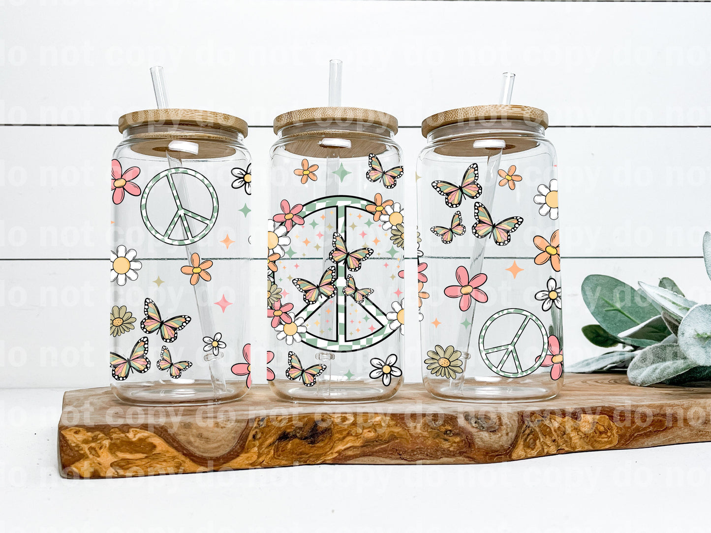 Floral Hippie Butterflies Peace Sign 16oz Cup Wrap