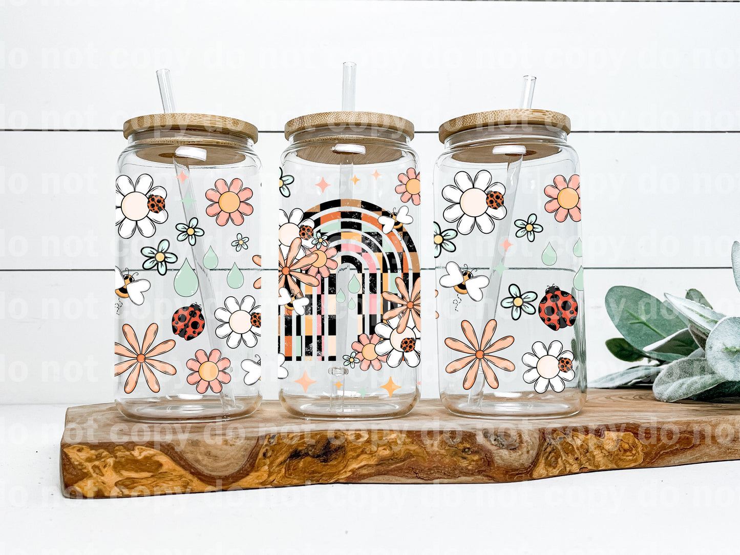 Envoltura de taza floral a cuadros de arcoíris de 16 oz