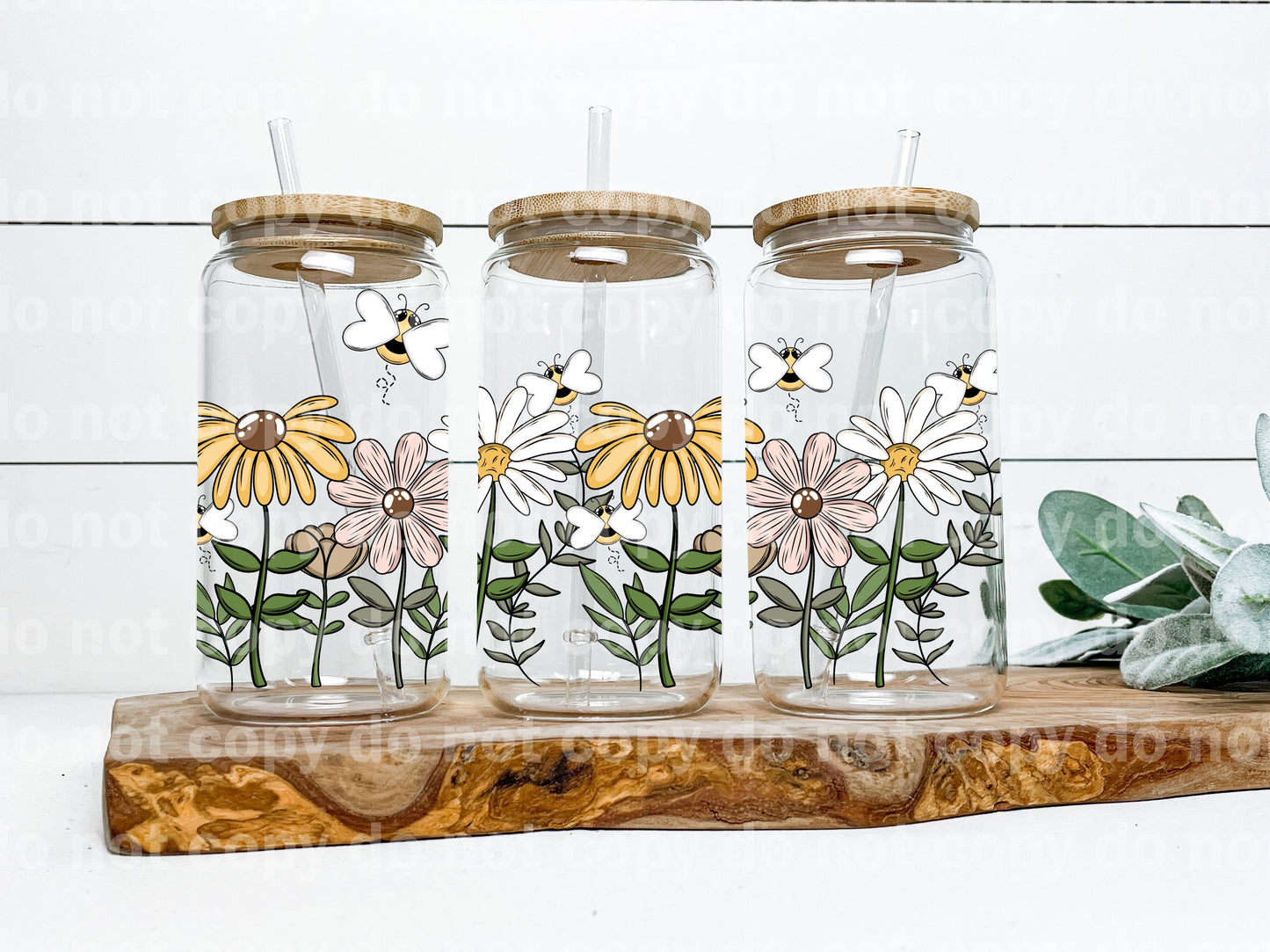 Florals and Bees Border 16oz Cup Wrap