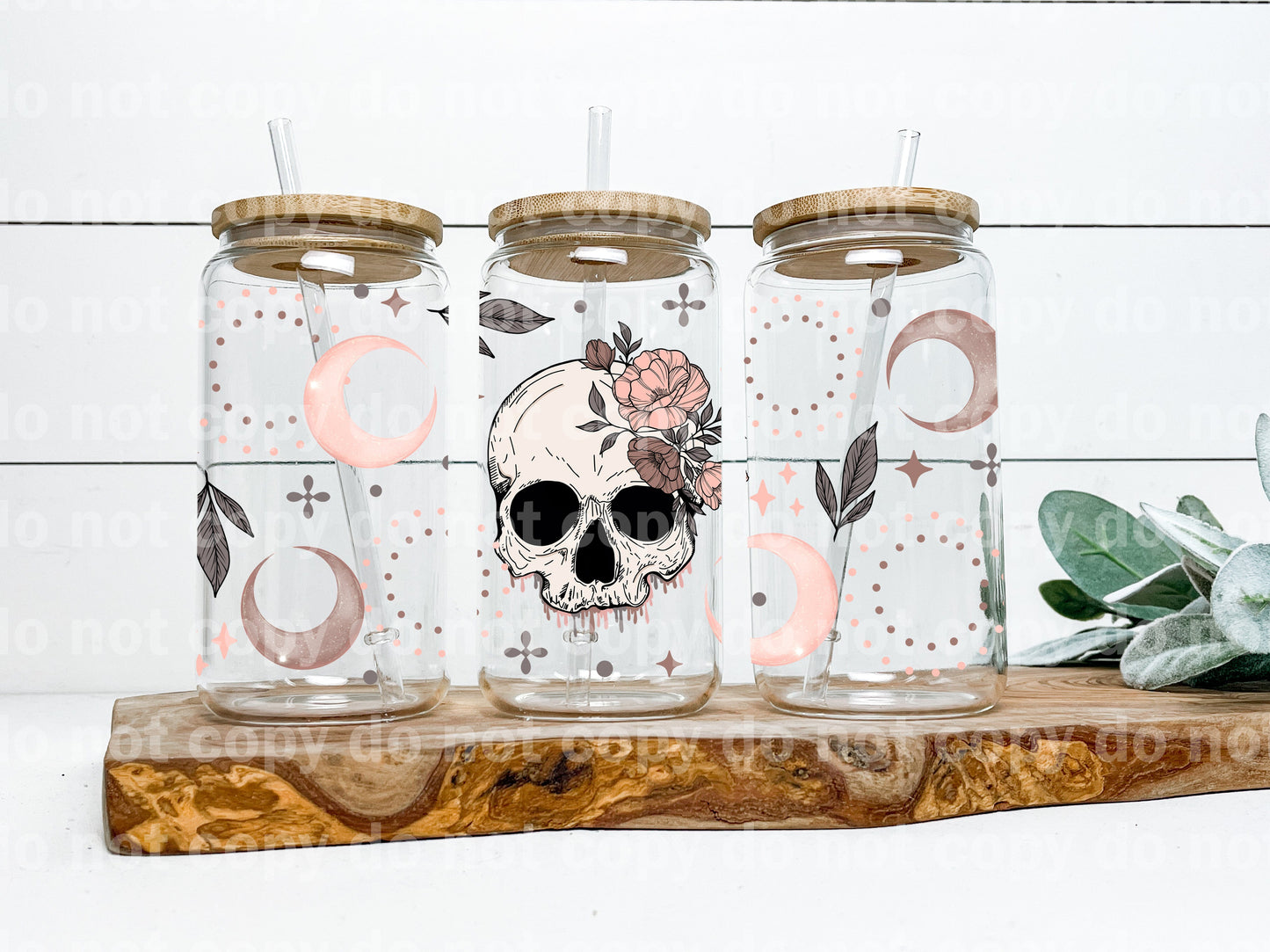 Floral Skellie Moon 16oz Cup Wrap