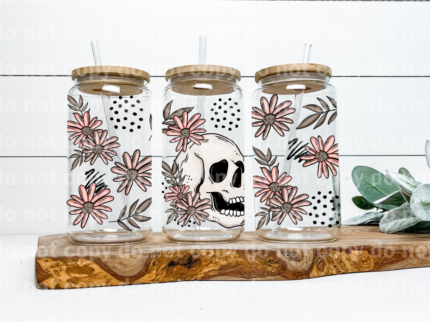 Envoltura de taza de 16 oz con calavera floral