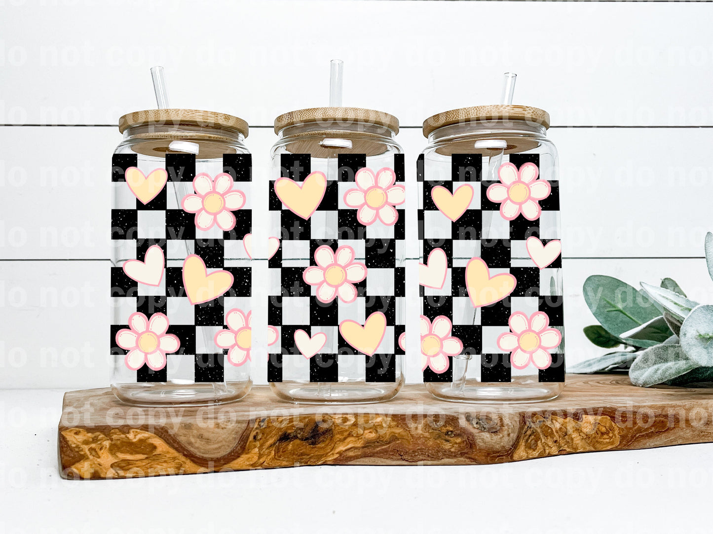 Floral Hearts Plaid 16oz Cup Wrap
