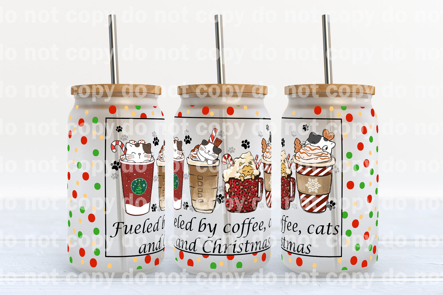Impulsado por gatos de café y envoltura de taza navideña de 16 oz