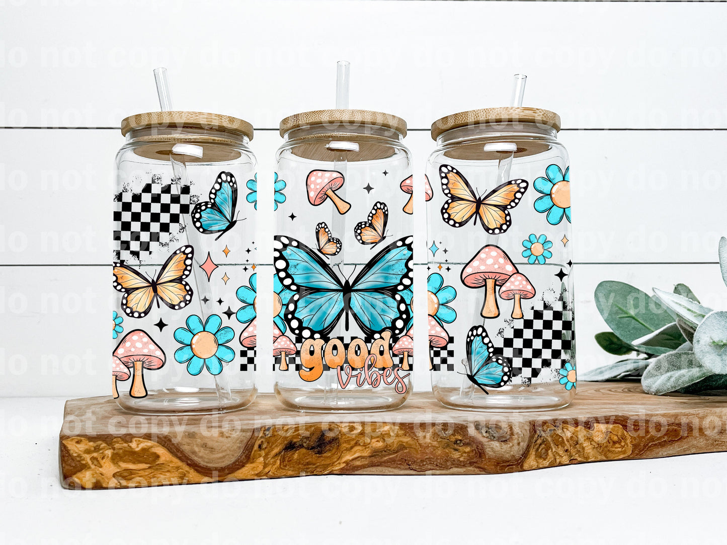 Good Vibes Butterflies Mushrooms 16oz Cup Wrap