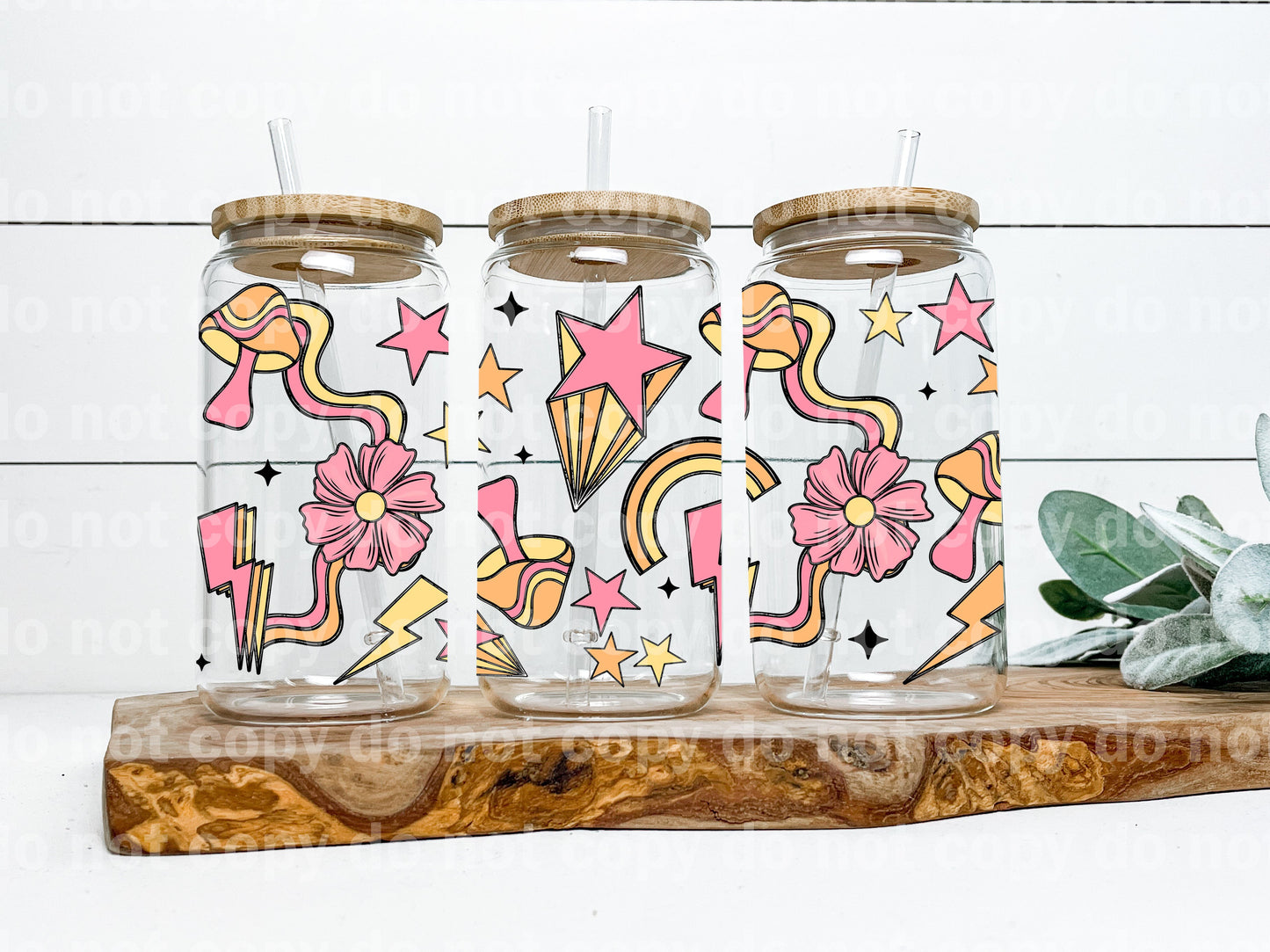 Groovy Rainbow Stars Mushrooms 16oz Cup Wrap