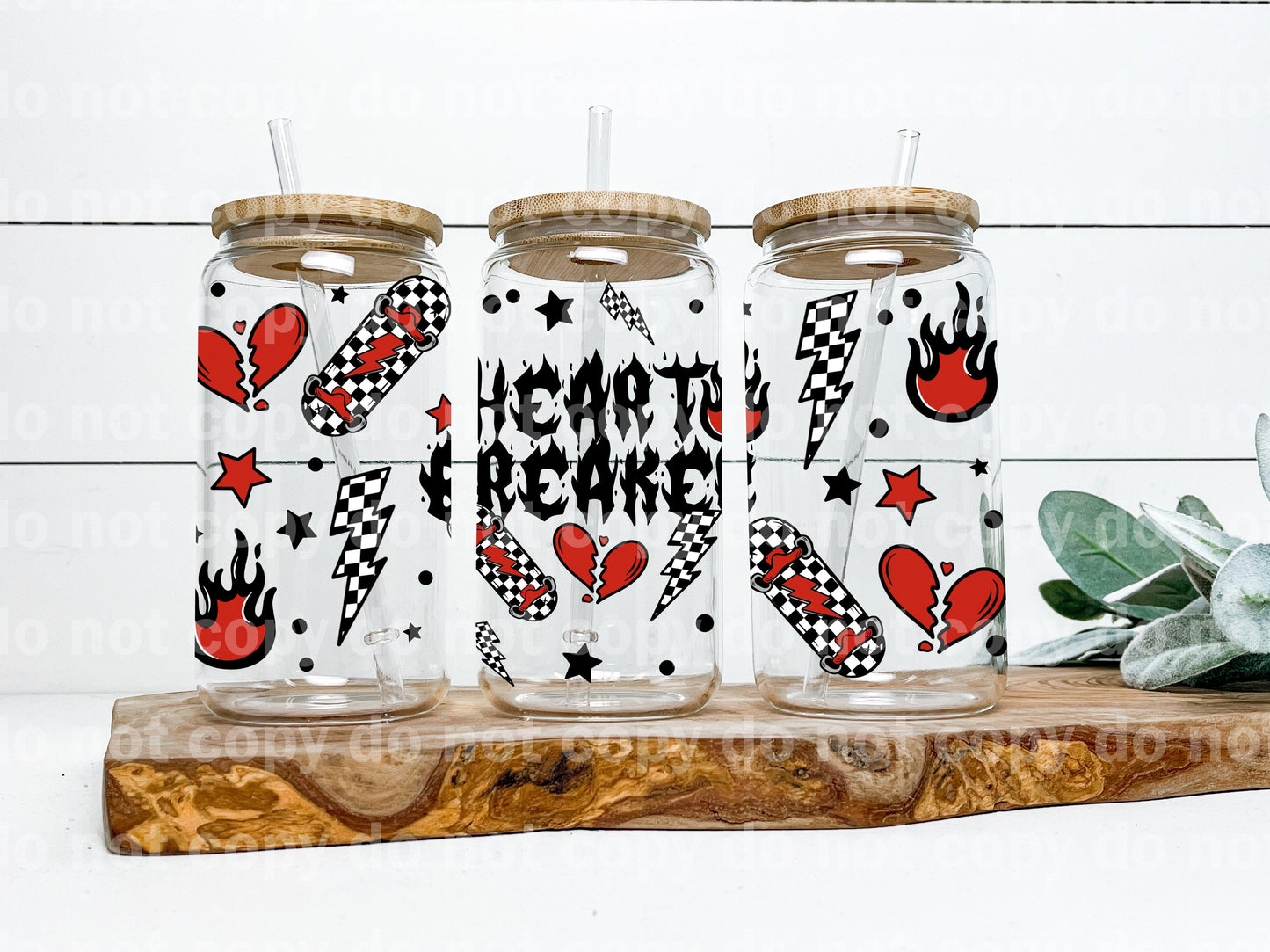 Heartbreaker Checkered Skateboard Lightning Bolt 16oz Cup Wrap