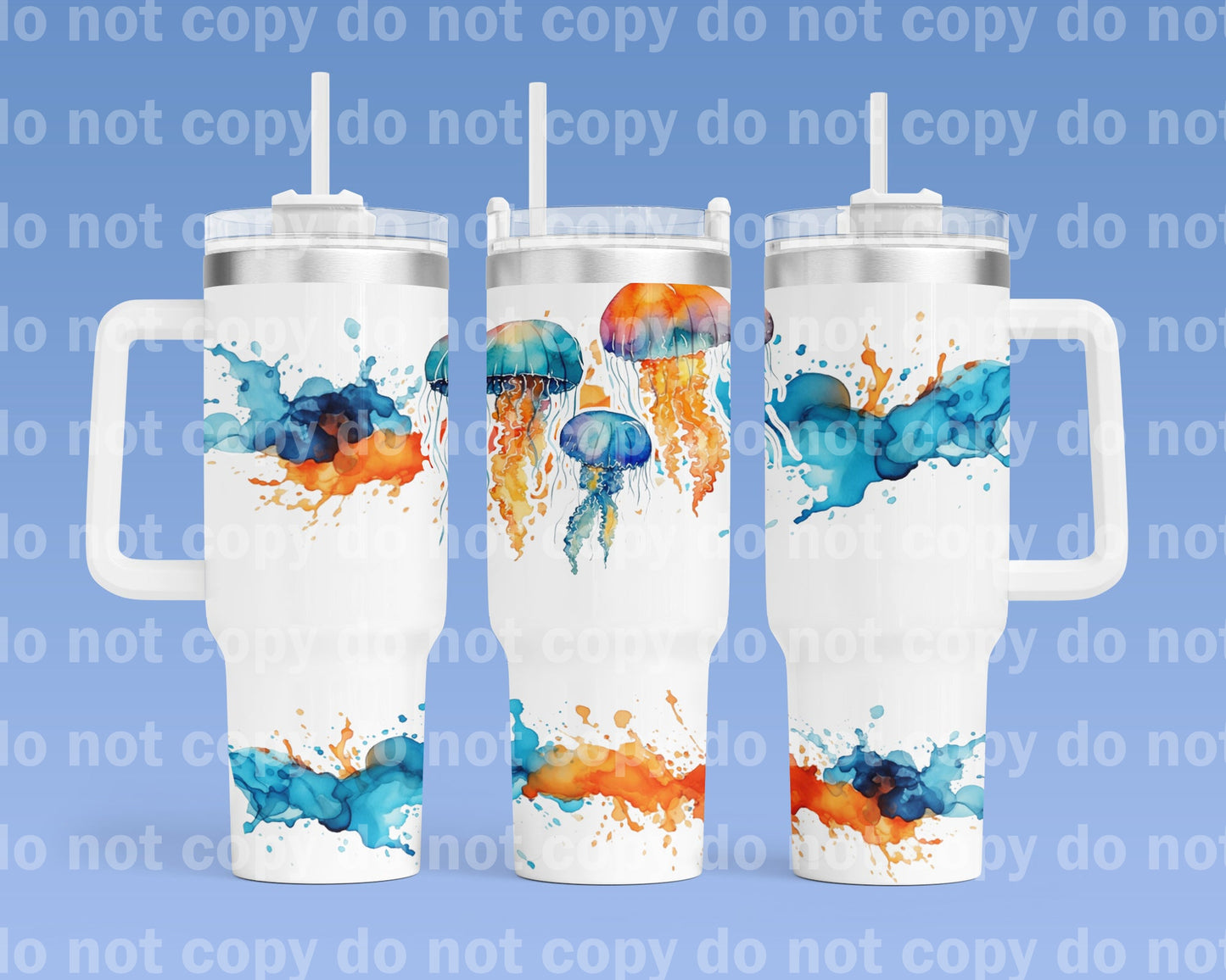 Jellyfish Watercolor with Bottom Option 40oz Cup Wrap