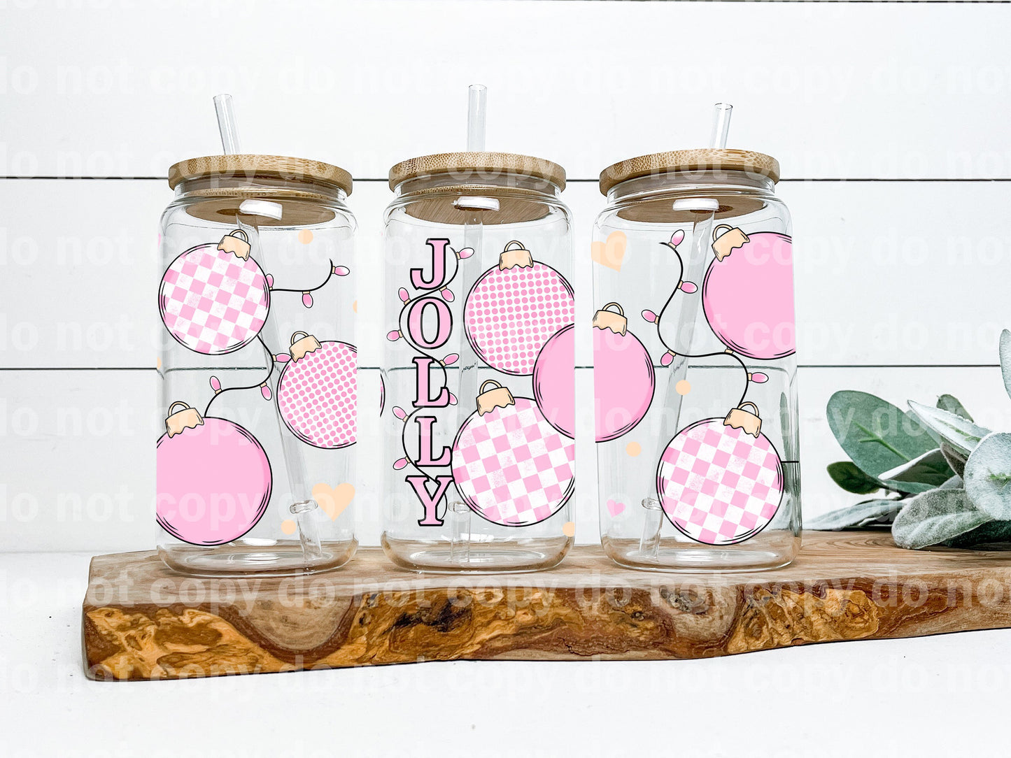 Jolly Pink Christmas Ornaments 16oz Cup Wrap