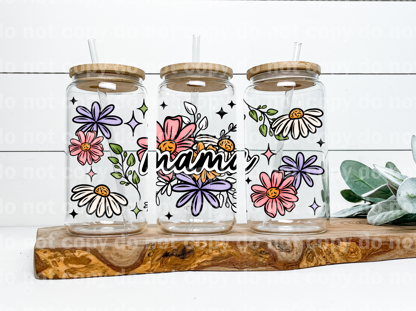 Mama White Outline Floral 16oz Cup Wrap
