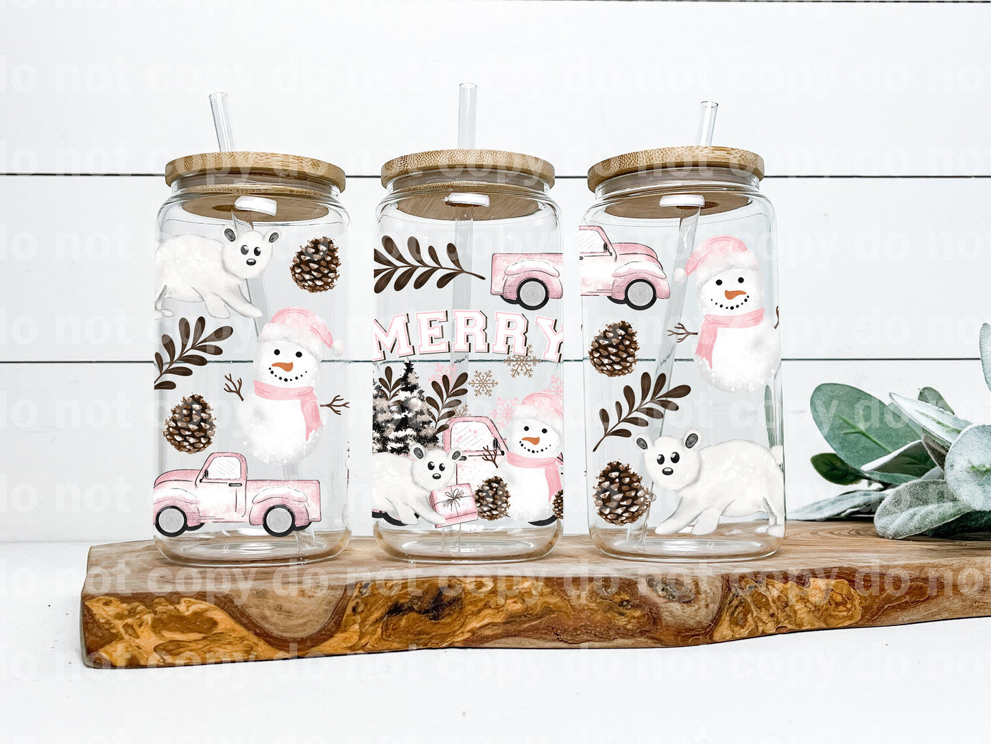 Merry Pink Snowman 16oz Cup Wrap