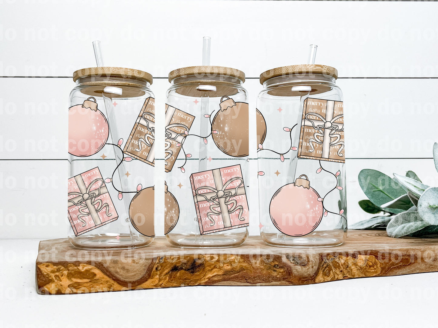 Envoltura de taza de 16 oz con adornos de regalos felices