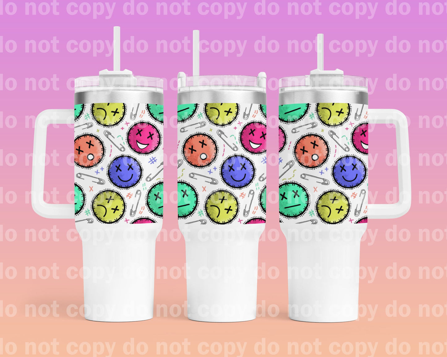Smiley Faces Safety Pin 40oz Cup Wrap