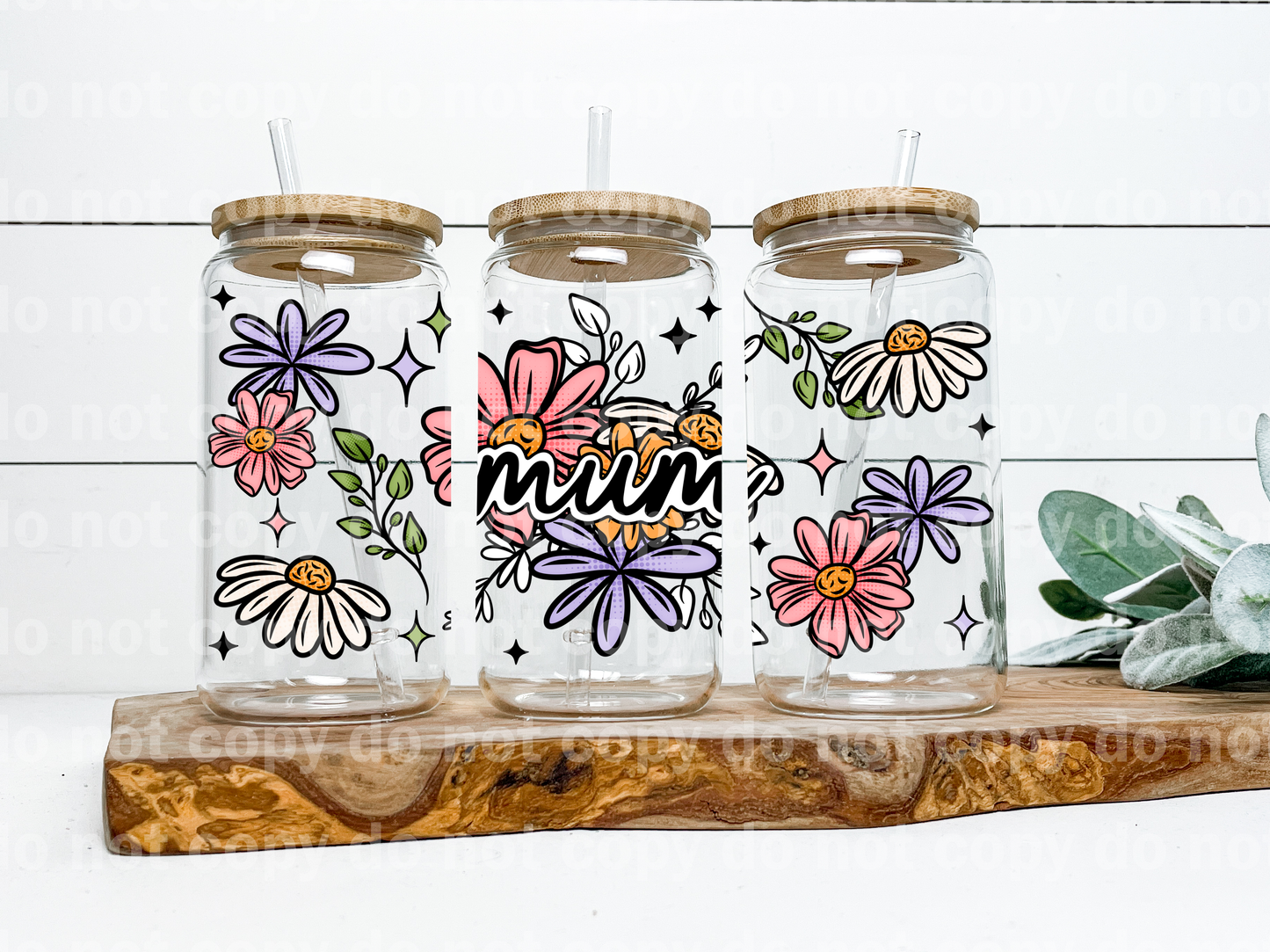 Mum White Outline Floral 16oz Cup Wrap