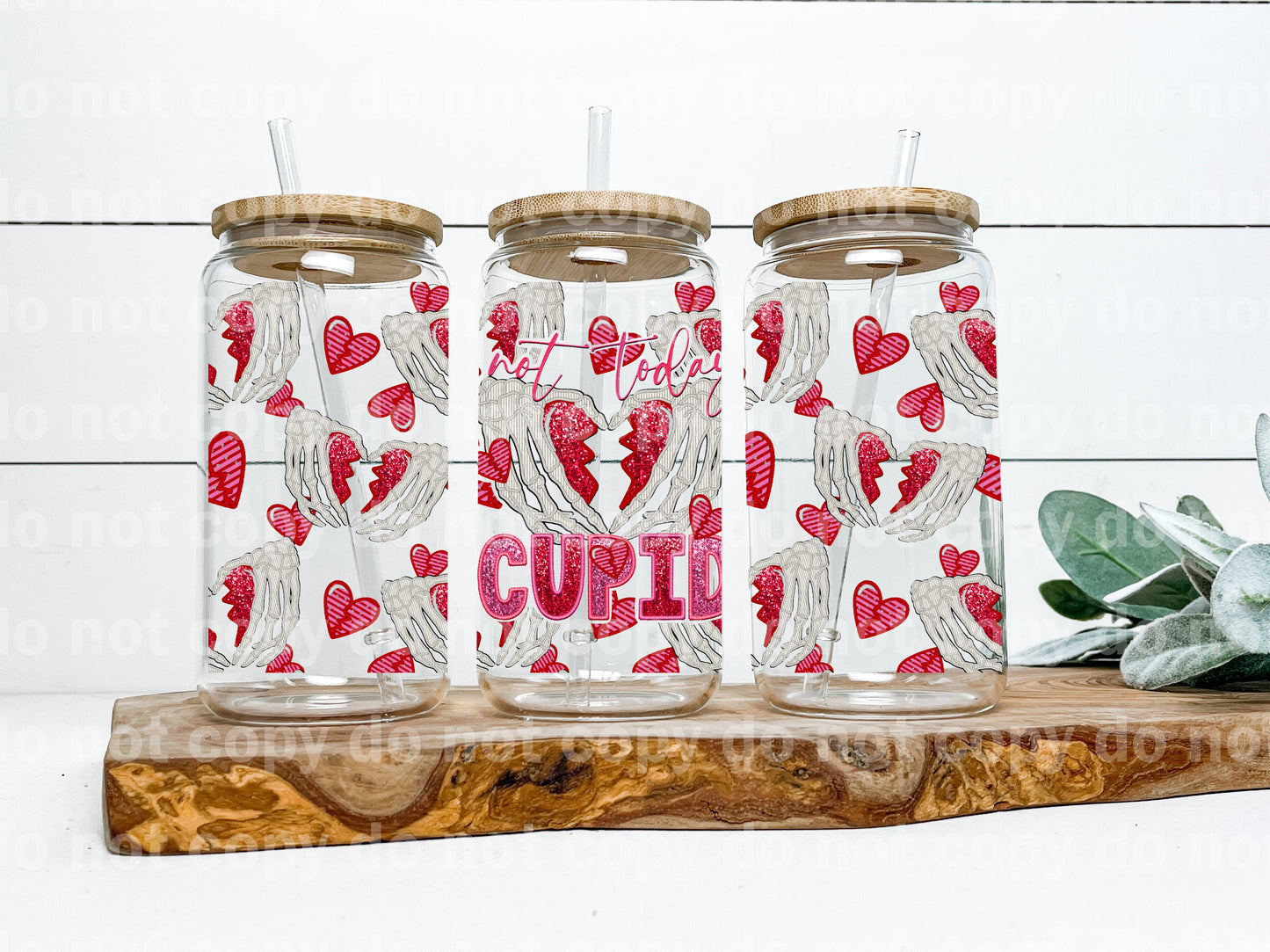 Not Today Cupid Skellie Hand Heart 16oz Cup Wrap