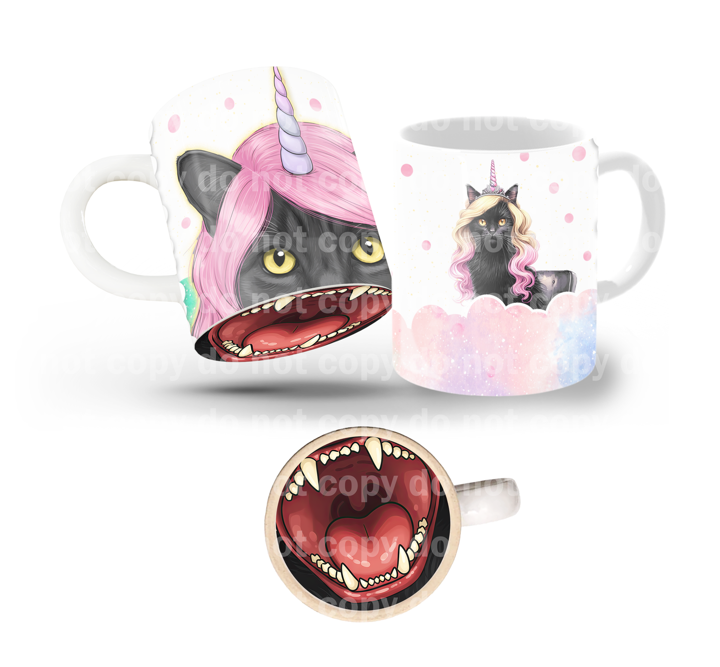 Pink Hair Cat Tilt & Sip Mug Wrap + Bottom Design Set