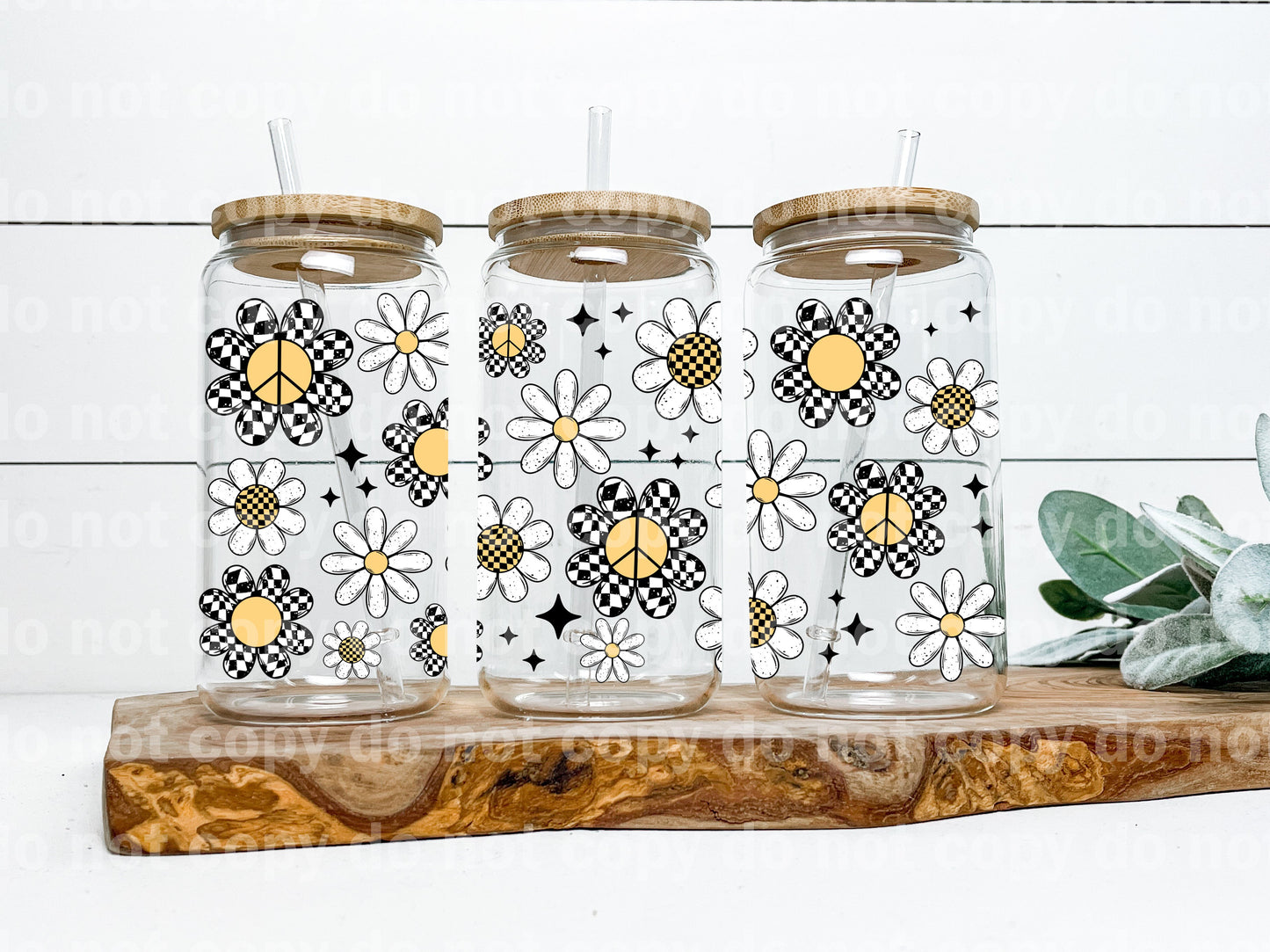 Envoltura de taza de 16 oz de flores a cuadros