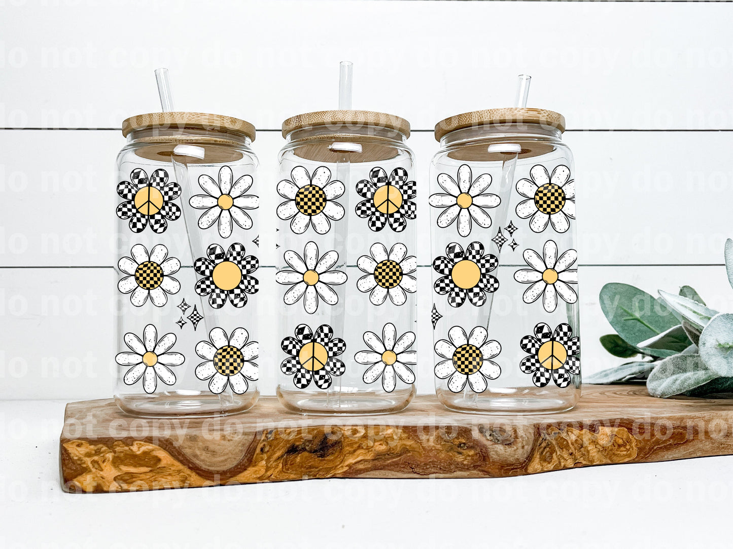 Envoltura de taza recta de flores a cuadros de 16 oz