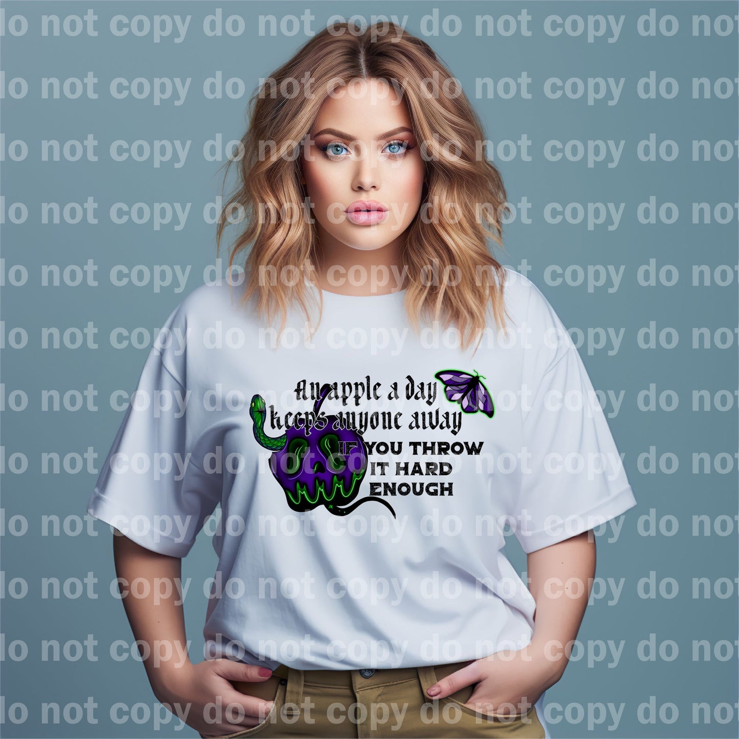 Una manzana al día mantiene alejado a cualquiera si la tiras lo suficientemente fuerte Impresión de ensueño o impresión por sublimación