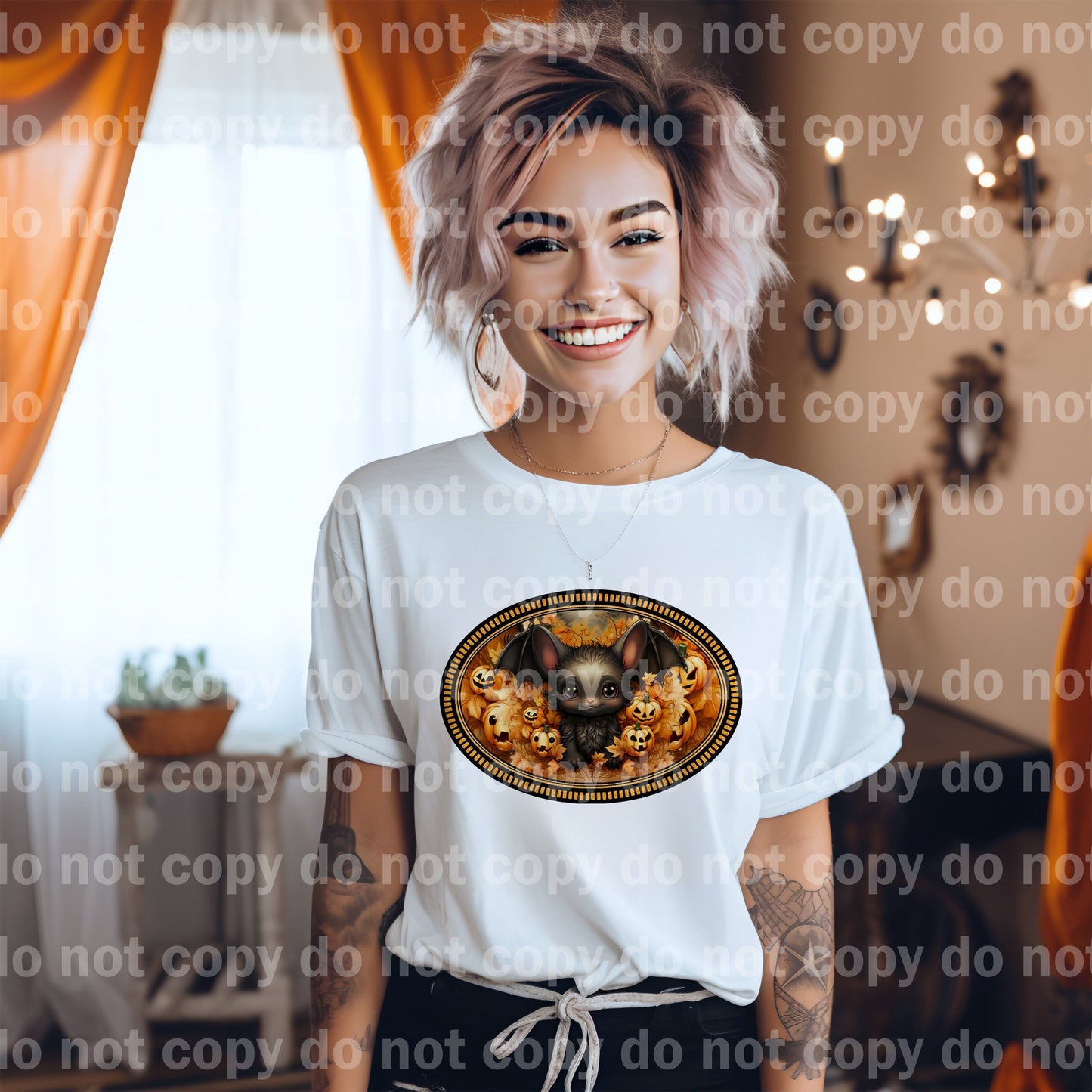 Bat And Pumpkins Oval Dream Print or Sublimation Print