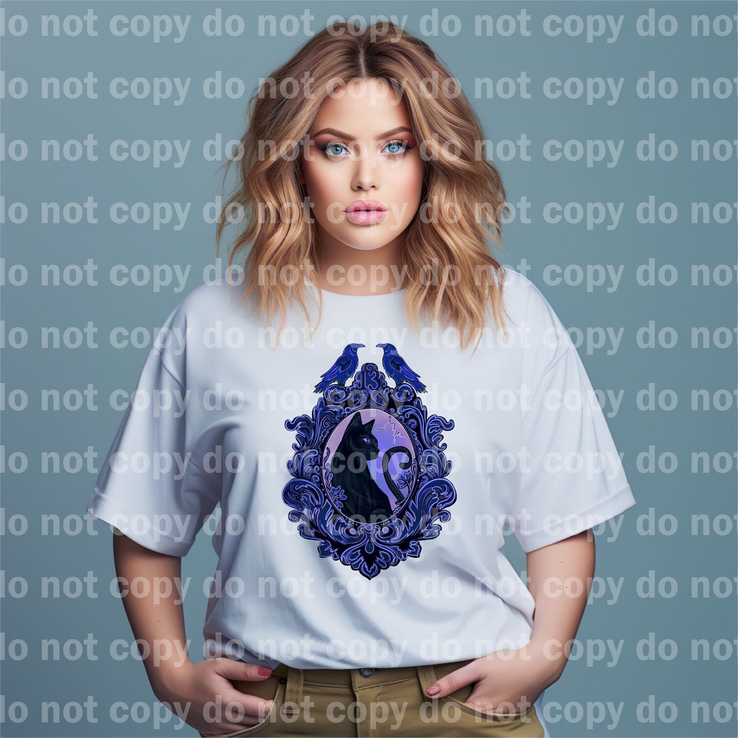 Impresión de sueño de espejo roto de gato negro y pájaro o impresión de sublimación