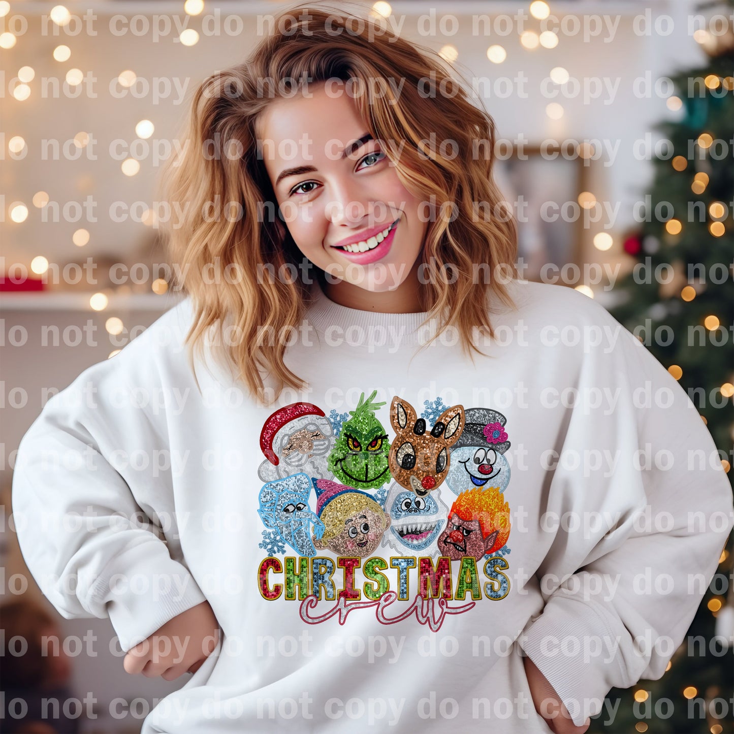 Christmas Crew Glittery with Optional Sleeve Design Dream Print or Sublimation Print