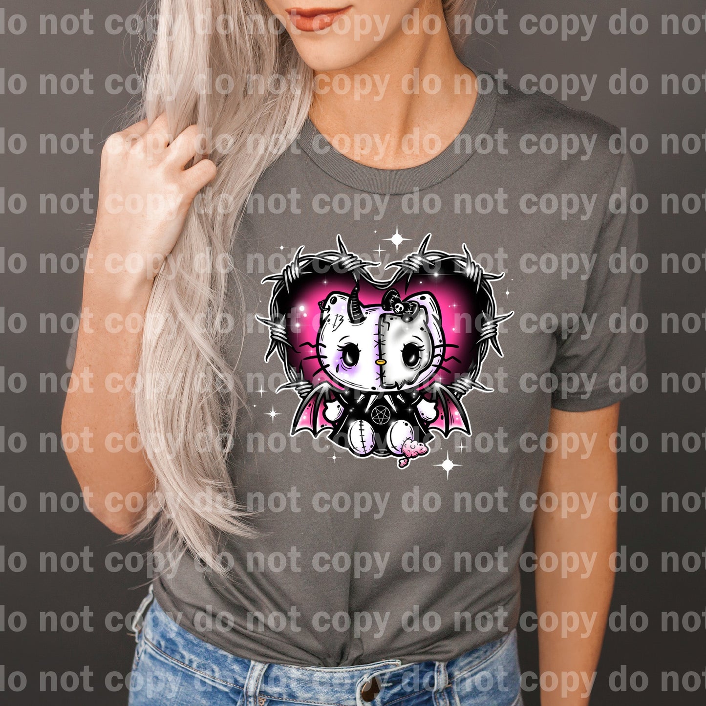 Gothic Dark Kitty Heart Dream Print
