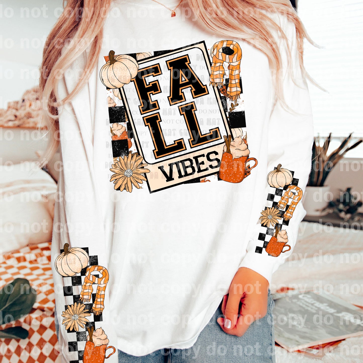 Fall Vibes Varsity with Optional Two Rows Sleeve Designs Dream Print or Sublimation Print