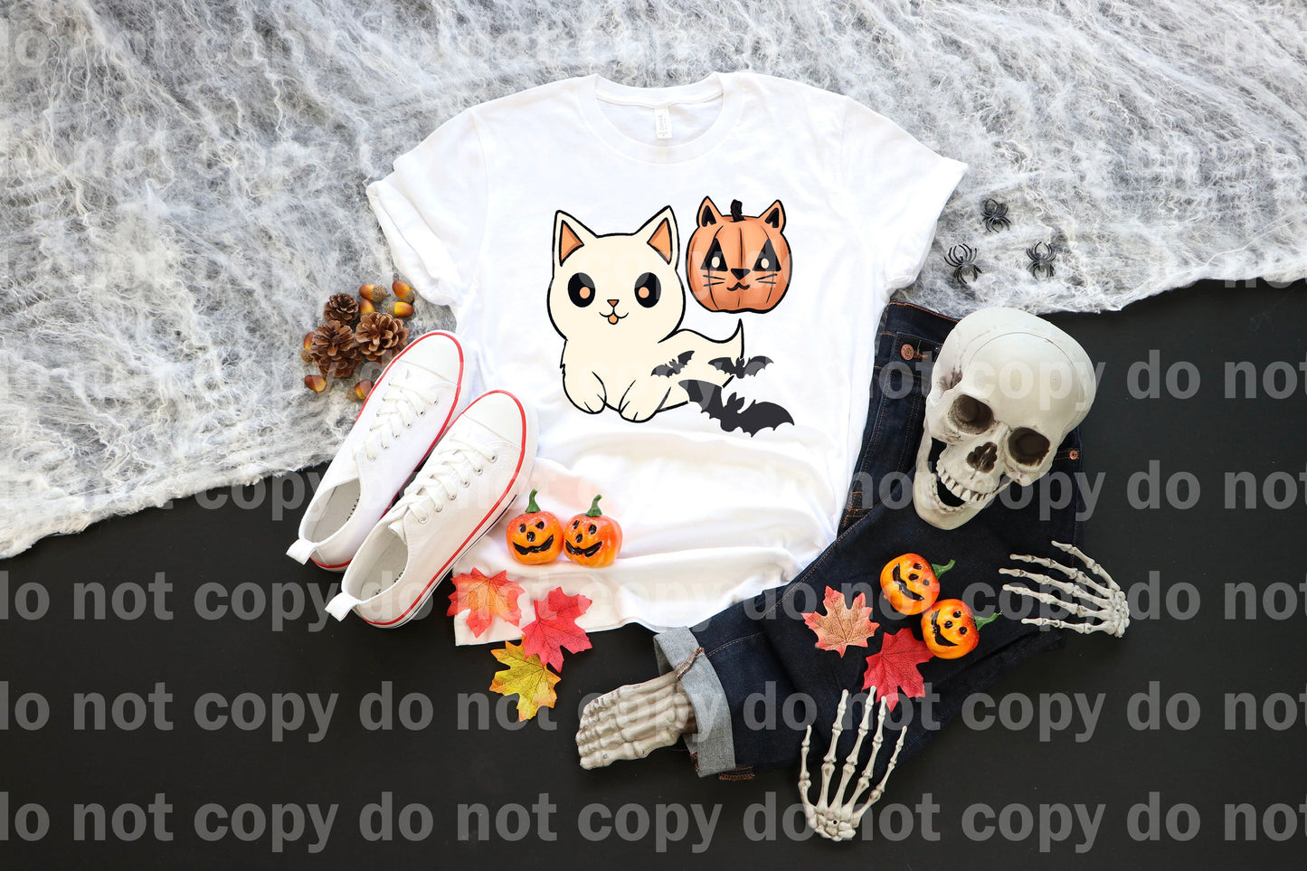 Halloween Cat And Pumpkin Bat Brown/Gray Dream Print or Sublimation Print