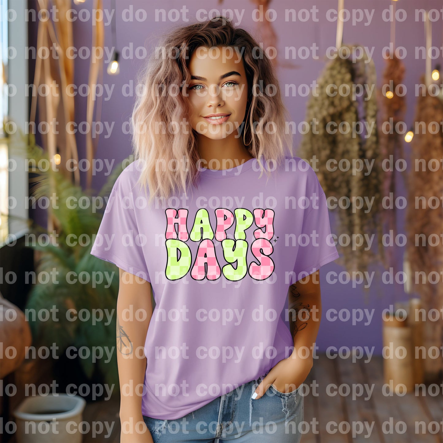 Happy Days Pink Green Checkered Dream Print or Sublimation Print