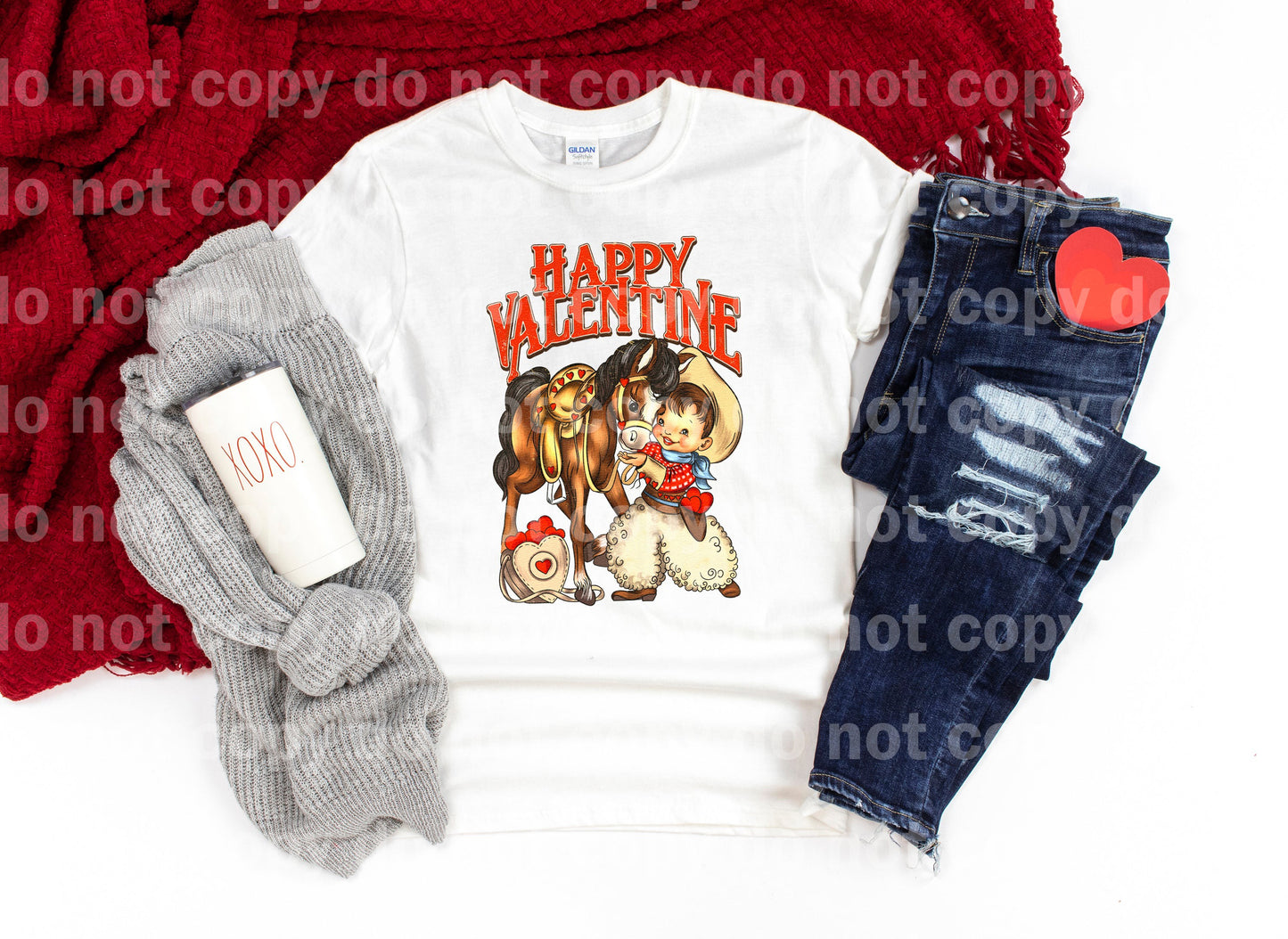 Happy Valentine Horse with Optional Two Rows Sleeve Designs Dream Print or Sublimation Print