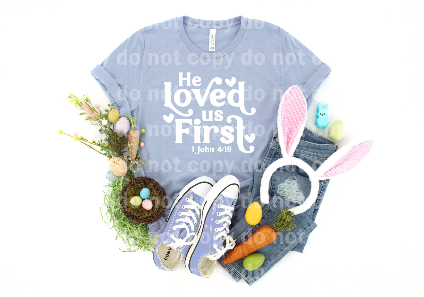 He Loved Us First 1 John 4 19 Black/Black Gray/White Dream Print or Sublimation Print