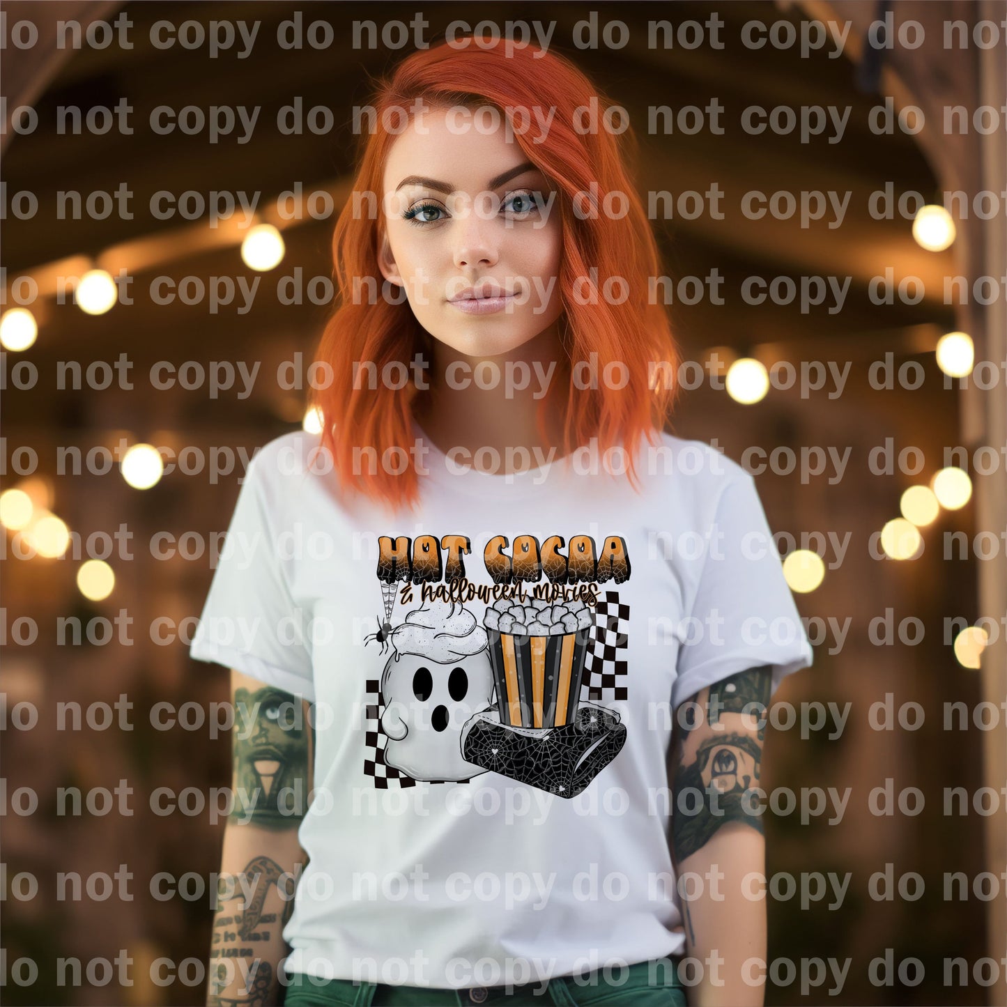 Hot Cocoa and Halloween Movies with Optional Two Rows Sleeve Designs Dream Print or Sublimation Print