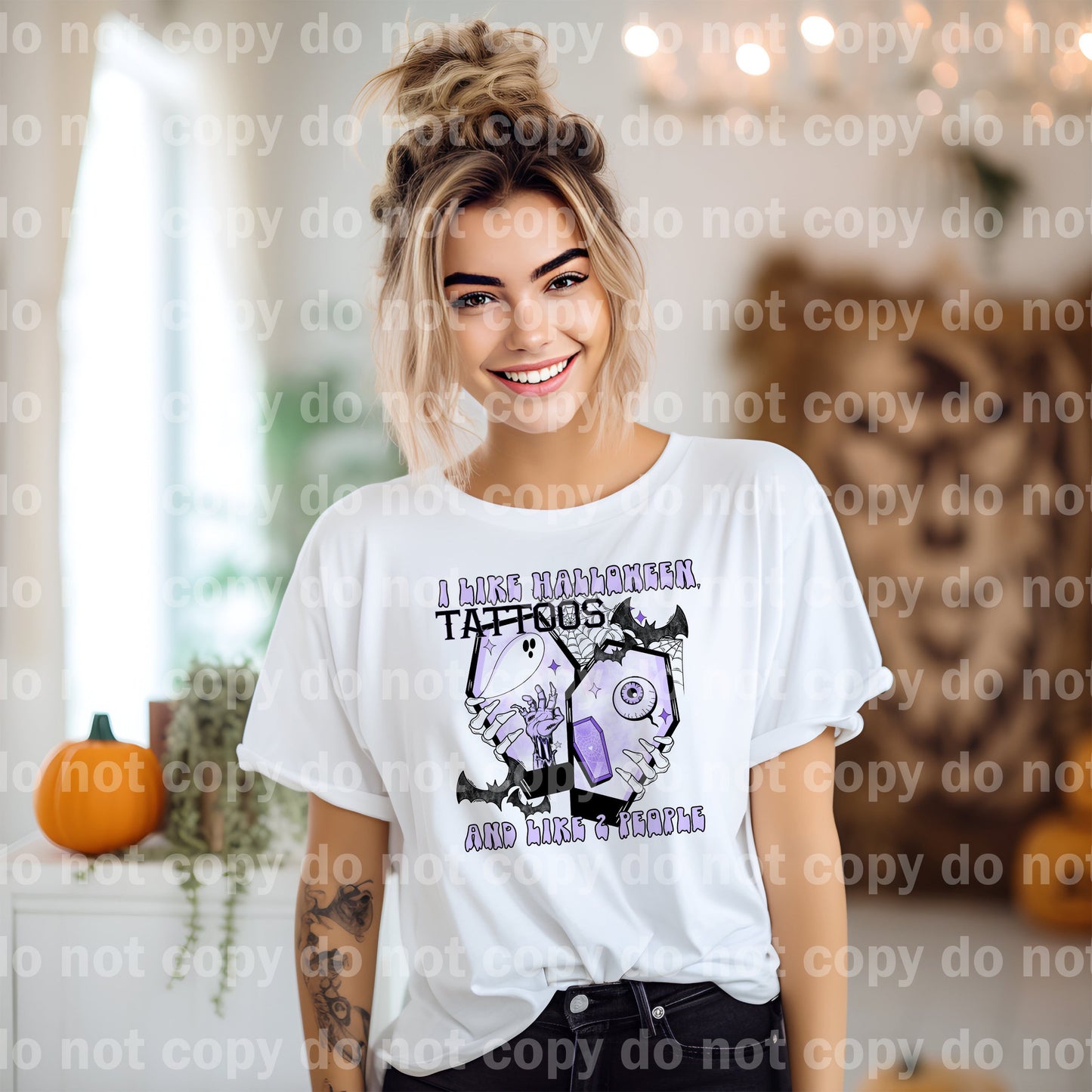 I Like Halloween Tattoos And Like 2 People With Optional Two Rows Lightning Bolt Sleeve Design Dream Print or Sublimation Print