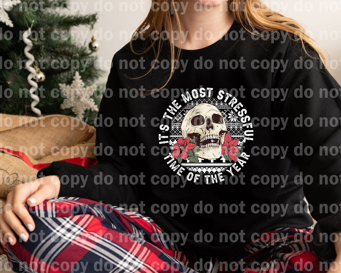 It's The Most Stressful Time of The Year Skellie Floral Black/White with Optional Sleeve Design Dream Print or Sublimation Print