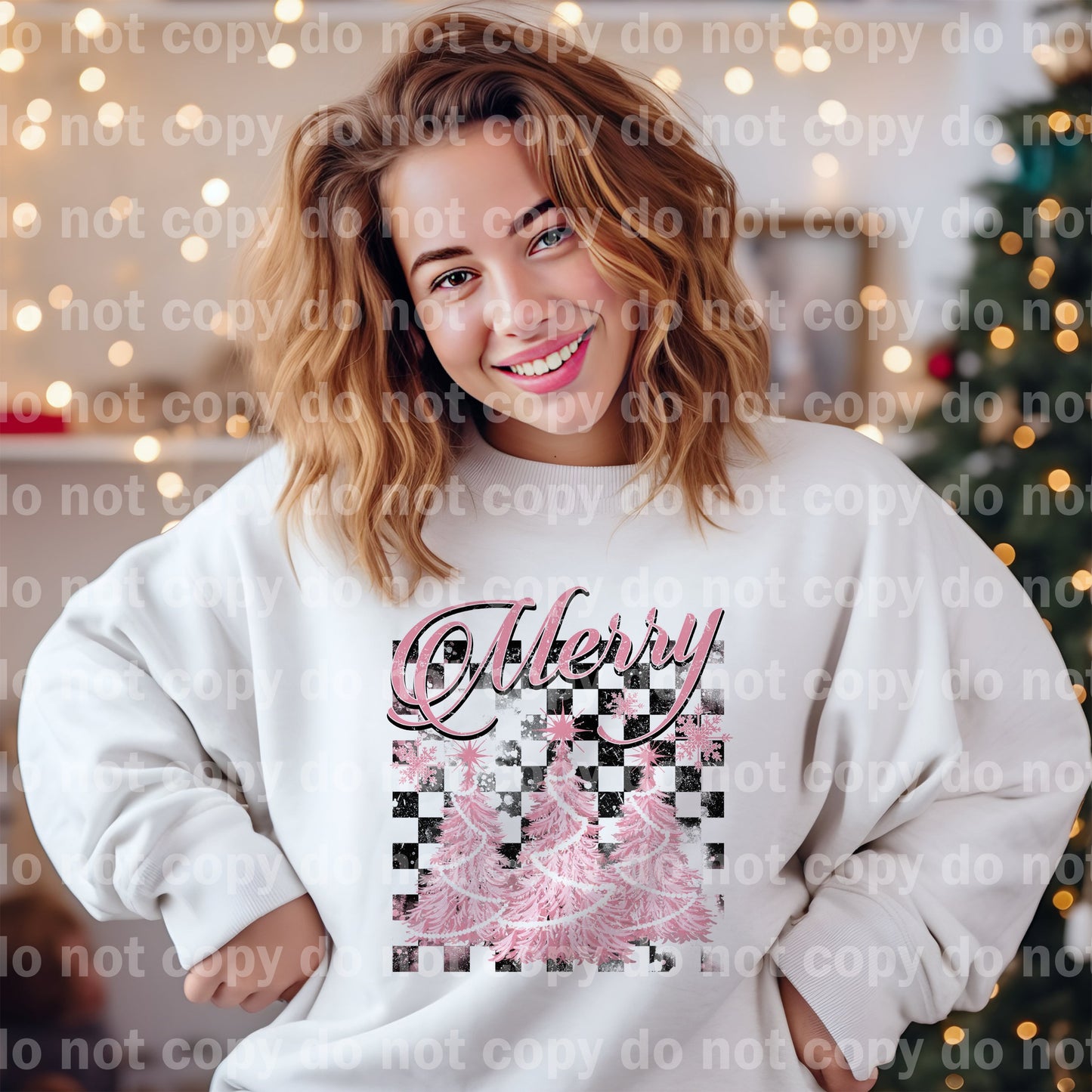 Merry Pink Tree Snowflakes Dream Print or Sublimation Print